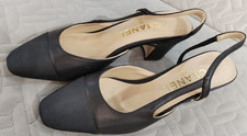 SCARPE CHANEL SLINGBACK BALLERINE TACCO NERO PELLE GROSGRAIN 37 EU