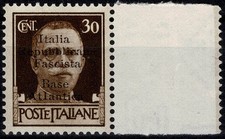 1943 EMISSIONI LOCALI BASE ATLANTICA 30 C. BRUNO N. 10g - SENZA GOMMA MF109586