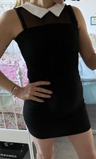 Vestito abito donna nero Colletto Bianco Tg Unica Comunione Battesimo Elegante