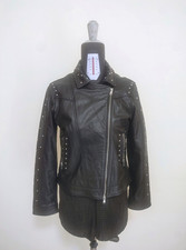 Leather Jacket Women M-L Black Studded Real Leather Biker Model Monnalisa Jakioo
