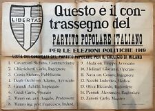 ELEZIONI POLITICHE 1919 PARTITO POPOLARE ITALIANO MANIFESTO CANDIDATI MILANO