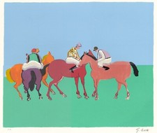 CESETTI GIUSEPPE  "QUATTRO CAVALLI E CAVALIERI -1980"  SERIGRAFIA -  TUSCANIA