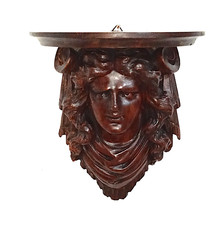 mensola alzata testa di donna meta' 1800 legno artistica decorativa antica
