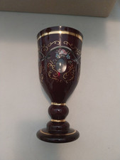 Calice Bicchiere Cristallo Boemia BIEDERMEIER Vintage, Dipinto A Mano, Con Oro