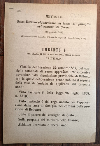 Seren 1886 regio decreto - regio,