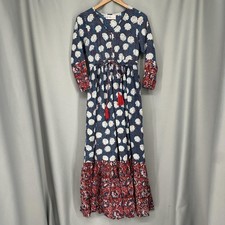 Abito Indu Bindu donna piccolo blu rosso cotone boho maxi nappa floreale India