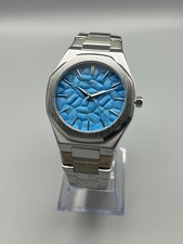 Orologio Uomo ottagonale quarzo testurizzato sottile Quadrante CELESTE acciaio