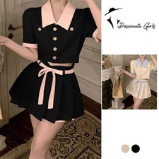 Edler Look Damen Sommer Zweiteiler Outfit mit Puffärmeln Design