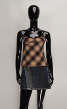 Top francese Y2K vintage Kookai marrone a quadri taglio bias coquette cami taglia 38