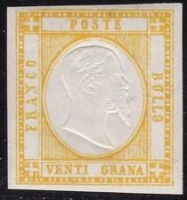 1861 PROVINCE NAPOLETANE, n.23 20 grana gialla MLH/*Certificato Bolaffi