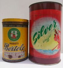 Coppia barattoli pubblicitari in latta CAFFÈ Silver e aroma di cannella Bertolo