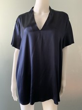 MARINA RINALDI Navy  Satin V Neck Top Blouse Size 18