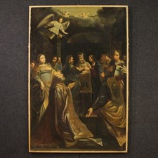 Dipinto antico religioso quadro italiano Sposalizio della Vergine XVIII secolo