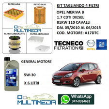 TAGLIANDO 4 FILTRI E 6LT OLIO ORIGINALE 5W30 OPEL MERIVA B 1.7 CDTI 110 CV 81KW