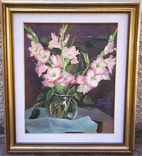 E. BAMBI - COMPOSIZIONE DI FIORI 1960 - GLADIOLI - VECCHIO QUADRO DIPINTO OLIO