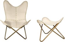 Fatto a Mano Vera Pelle Farfalla Sedia Con Poggiapiedi Pieghevole Relax Poltrona