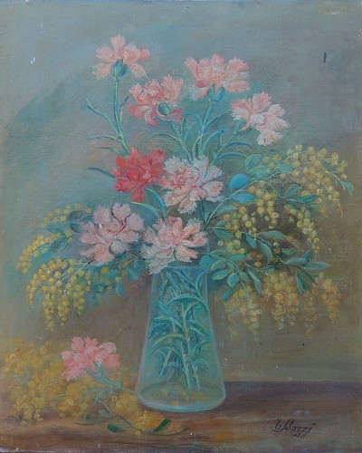 Quadro olio mimosa - , gerani