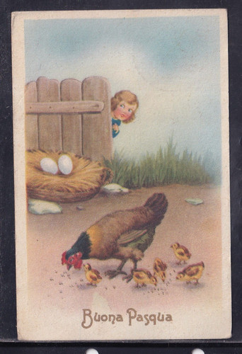 Cartolina buona pasqua gallina - cartolina,