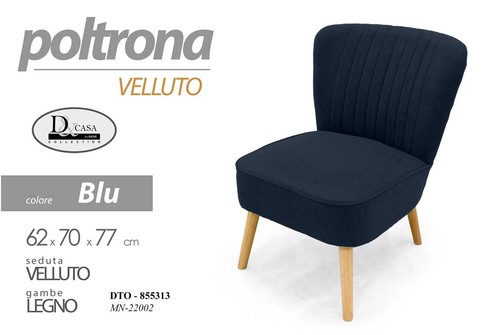 Poltrona sedia velluto blu - poltrona,