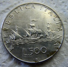 Moneta argento 500 lire Repubblica Italia 1959 "Nave Colombo"