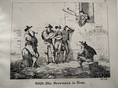 1830 litografia serenata - 1830, a