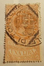 MARCA BOLLO-REGNO D'ITALIA-VITT.EMAN.II-CON TIMBRO STEMMA IMPERIALE-1 LIRA-1877