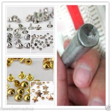 Da 50 a 1000pz borchie cono a rivetto 8mm ARGENTO/ORO+10pz stelle+punzone