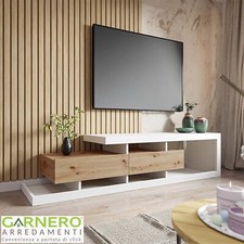 Mobile porta tv design soggiorno moderno 2 cassetti 198x45cm bianco rovere PABLA