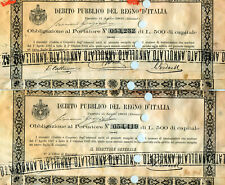 N°2 OBBLIGAZIONI AL PORTATORE - ANNO 1866 - DEBITO PUBBLICO DEL REGNO D'ITALIA