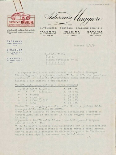 Palermo 1954 lettera - palermo,
