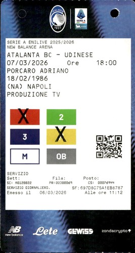 Biglietto stadio atalanta - atalanta, bc