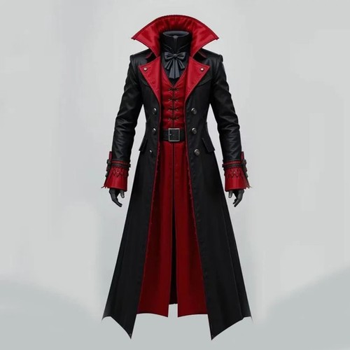 Gothic trench coat black red - gothic,