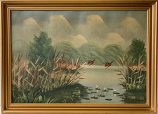 Dipinto olio paesaggio al lago