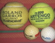 LOTTO 4 PALLINE SPORTIVE VINTAGE SPORT BALL TENNIS ROLAND GARROS,GOLF SPALDING,E