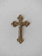 Antico Crocifisso In Puro Ottone Antico 9x6 Cm Ciondolo