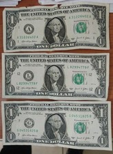 3 Banconote Di 1 Dollaro Uniti Stati d'America Serie A - L - G