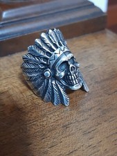 ANELLO ARGENTO 925 UOMO moto harley davidson teschio indiano capo