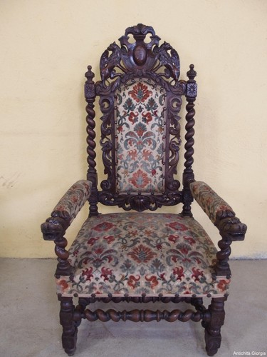 Poltrona trono noce stile - poltrona-trono,