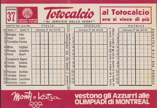 Totocalcio schedina 37 del - schedina,
