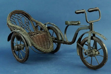 Giocattolo d'epoca 1800 XIX sidecar ferro vimini Grandi dimensioni fatto a mano