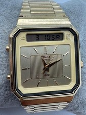 Orologio Vintage Uomo Timex Tono Oro Analogico Digitale Vestito Quarzo Batteria Nuova