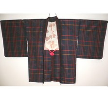 Rara giacca kimono Haori in seta a righe blu giapponese vintage autentica