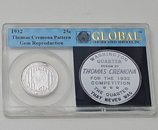 1932 Thomas Cremona QUARTO DOLLARO MODELLO ARGENTO 999 bassa coniazione LASTRA GLOBALE RR