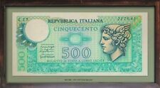 QUADRO COLLEZIONE BANCONOTA 500 LIRE ITALIANE CORNICE LEGNO REGALO