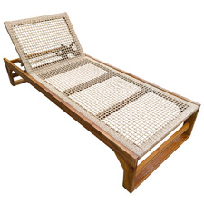 OM SHOWROOM Lettino Prendisole Teak Rattan Sintetico Regolabile 35x75x200 Mare