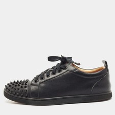 Sneakers basse Christian Louboutin nere in pelle Louis Junior Spikes taglia 405