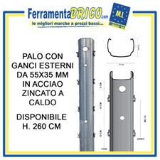 PALO CON GANCI ESTERNI 55X35 MM VIGNETO PALI TUTORI PER VIGNA ZINCATO  A CALDO