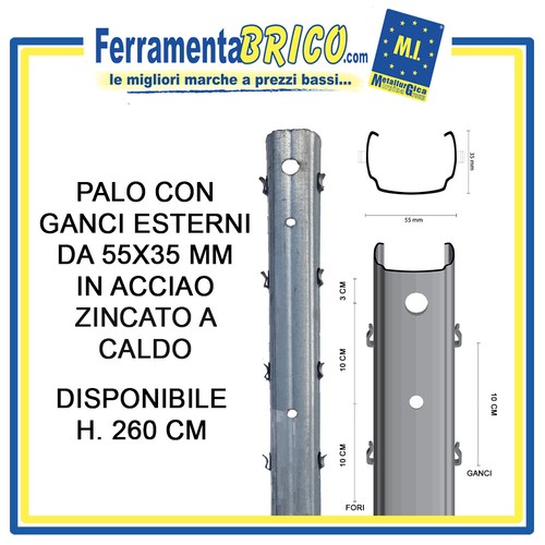 Palo con ganci esterni - esterni, 55x35