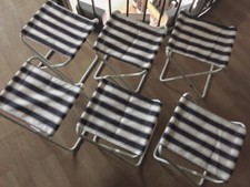 PEZZI 6 SGABELLI PIC NIC PIEGHEVOLI ACCIAIO BIANCO SEDUTA A STRISCE BLU E ROSSO