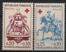 Francia 1960 Croce Rossa Cavalli della Salute Intaglio Legno San Martino 2v MNH